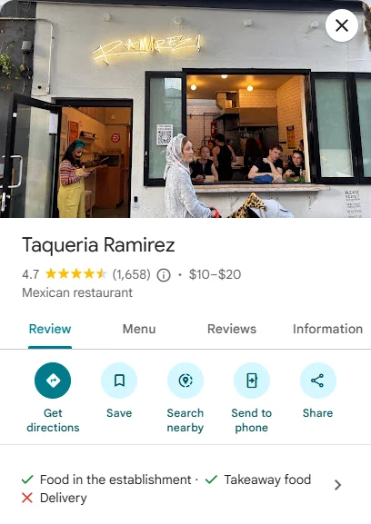 Taqueria Ramirez Google listing